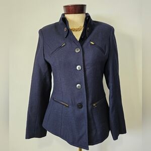 PORTEGAZ Navy Women's Jacket/ Blazer With Pointed Buttoned Collar. Size Small